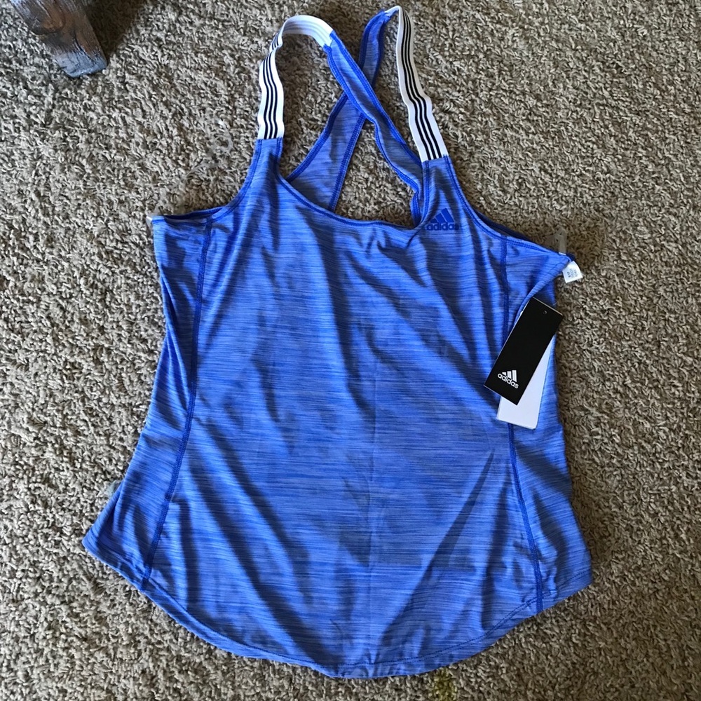 Blue Adidas Stripe Workout Tank NWT